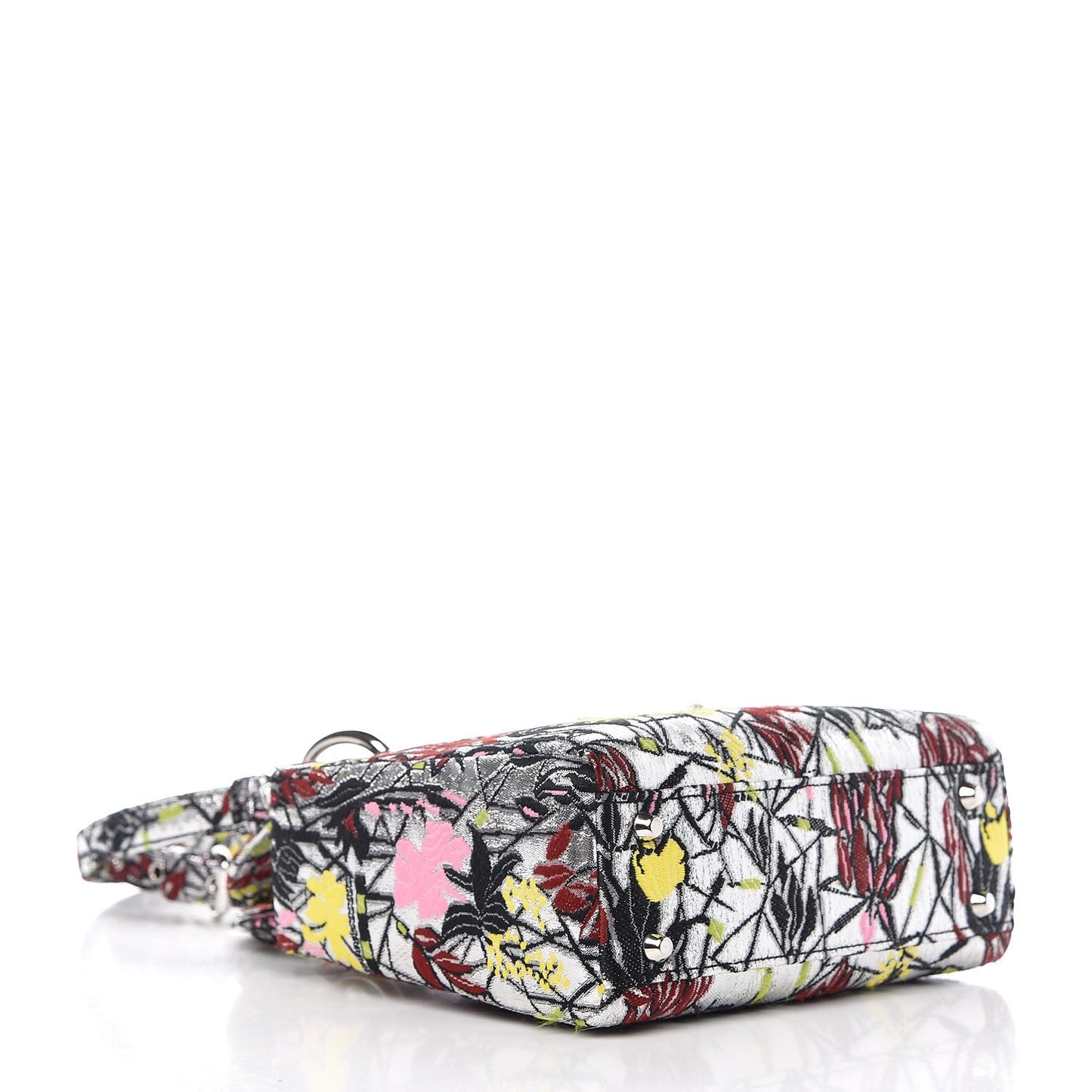 Metallic Canvas Embroidered Mini Lady Dior Argent Multicolor