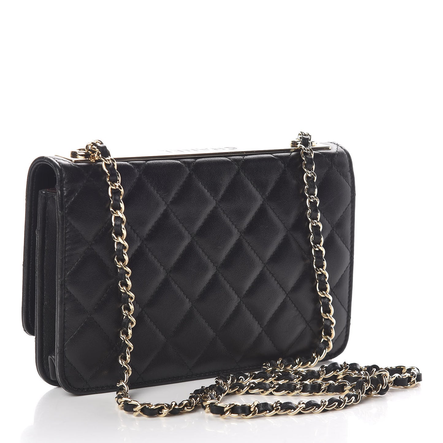 Lambskin Quilted Trendy CC Wallet On Chain WOC Black