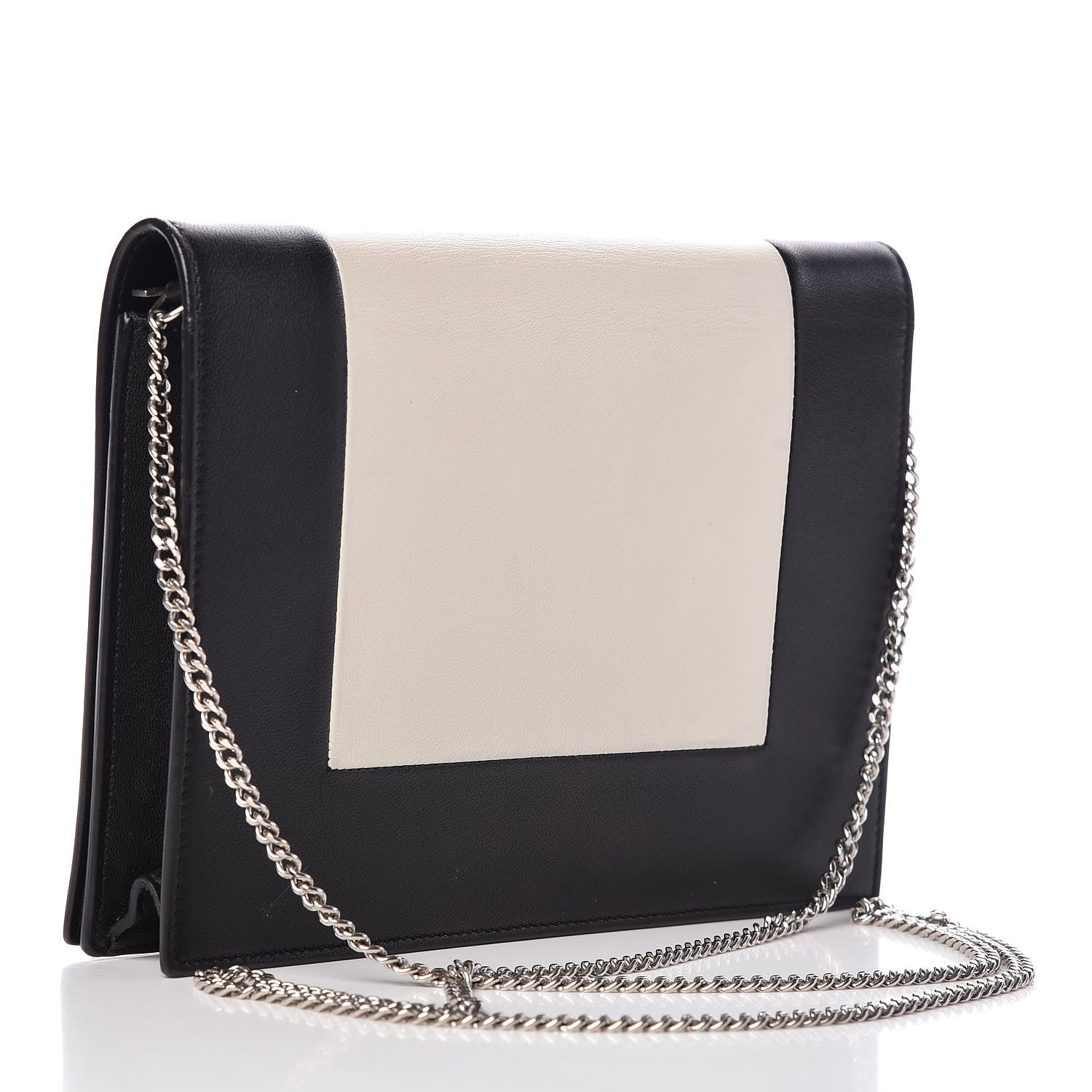 Celine Smooth Lambskin Frame Evening Chain Clutch Black White 3 of 16