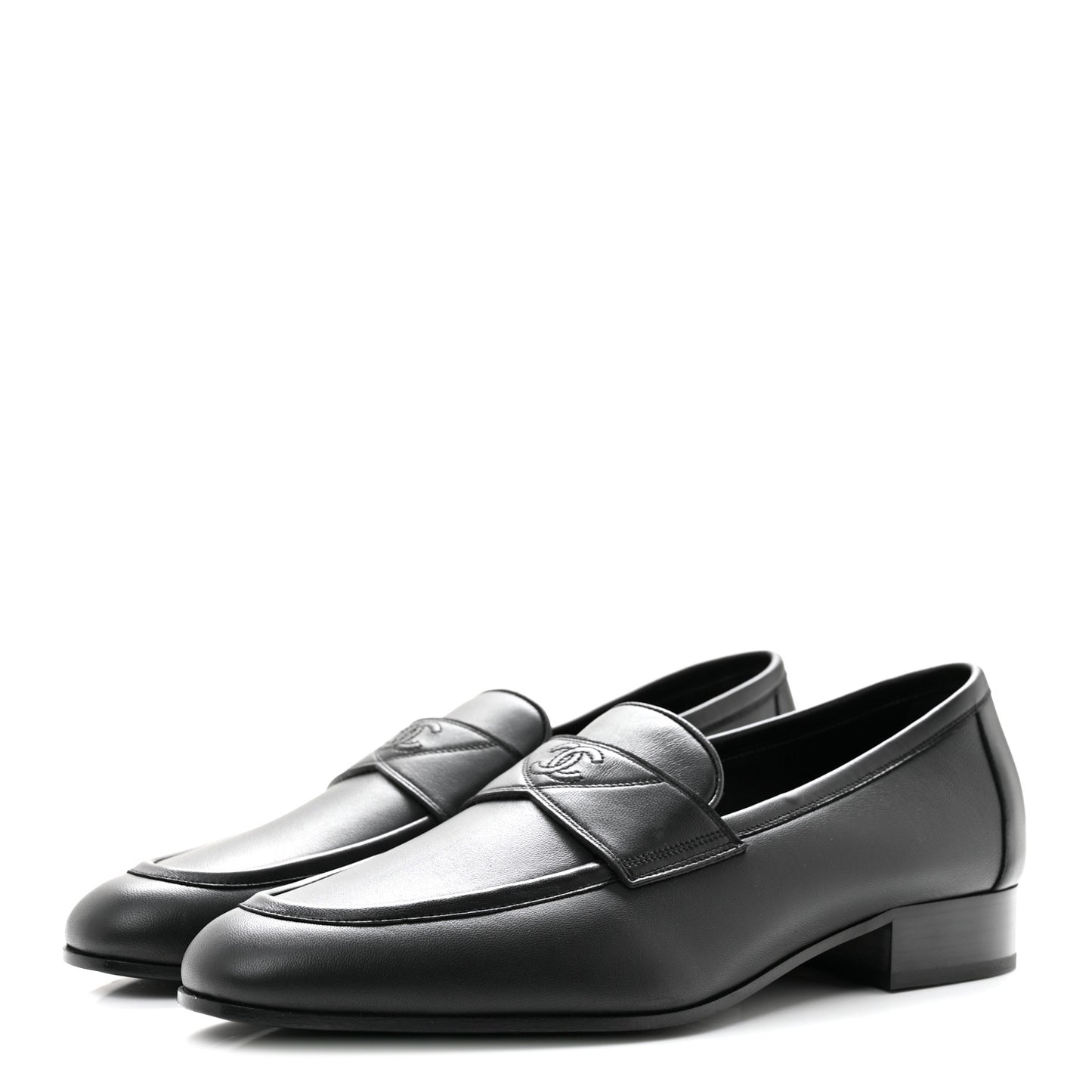 Lambskin Mens Stitched CC Loafers 42 Black