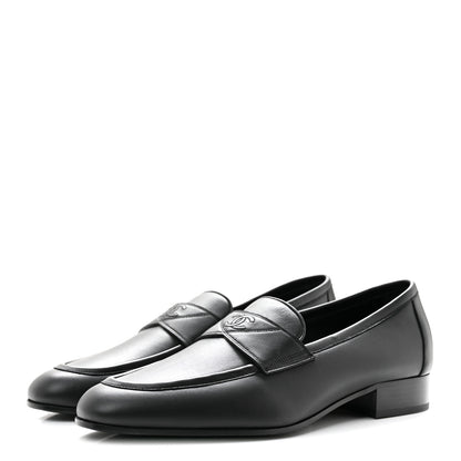 Chanel Lambskin Mens Stitched CC Loafers 42 Black 4 of 9