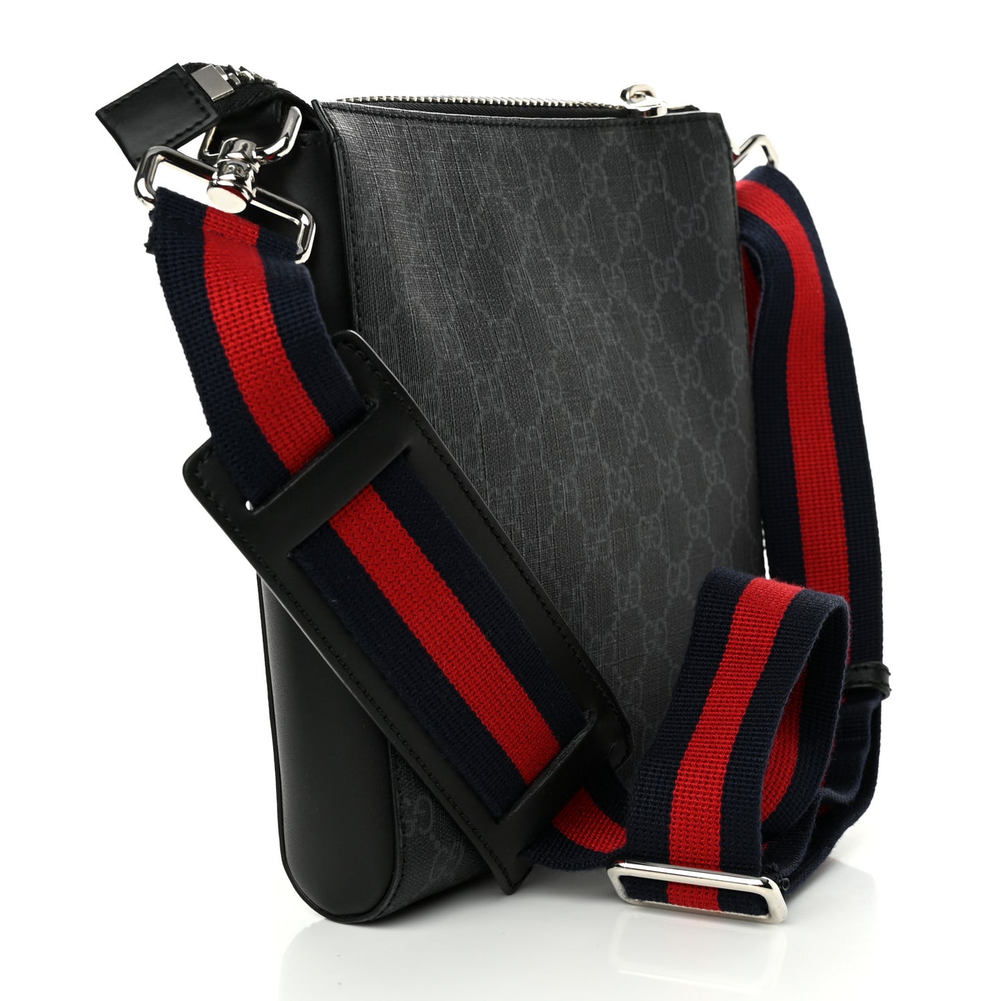 GG Supreme Monogram Web Small Flat Messenger Bag Black Grey