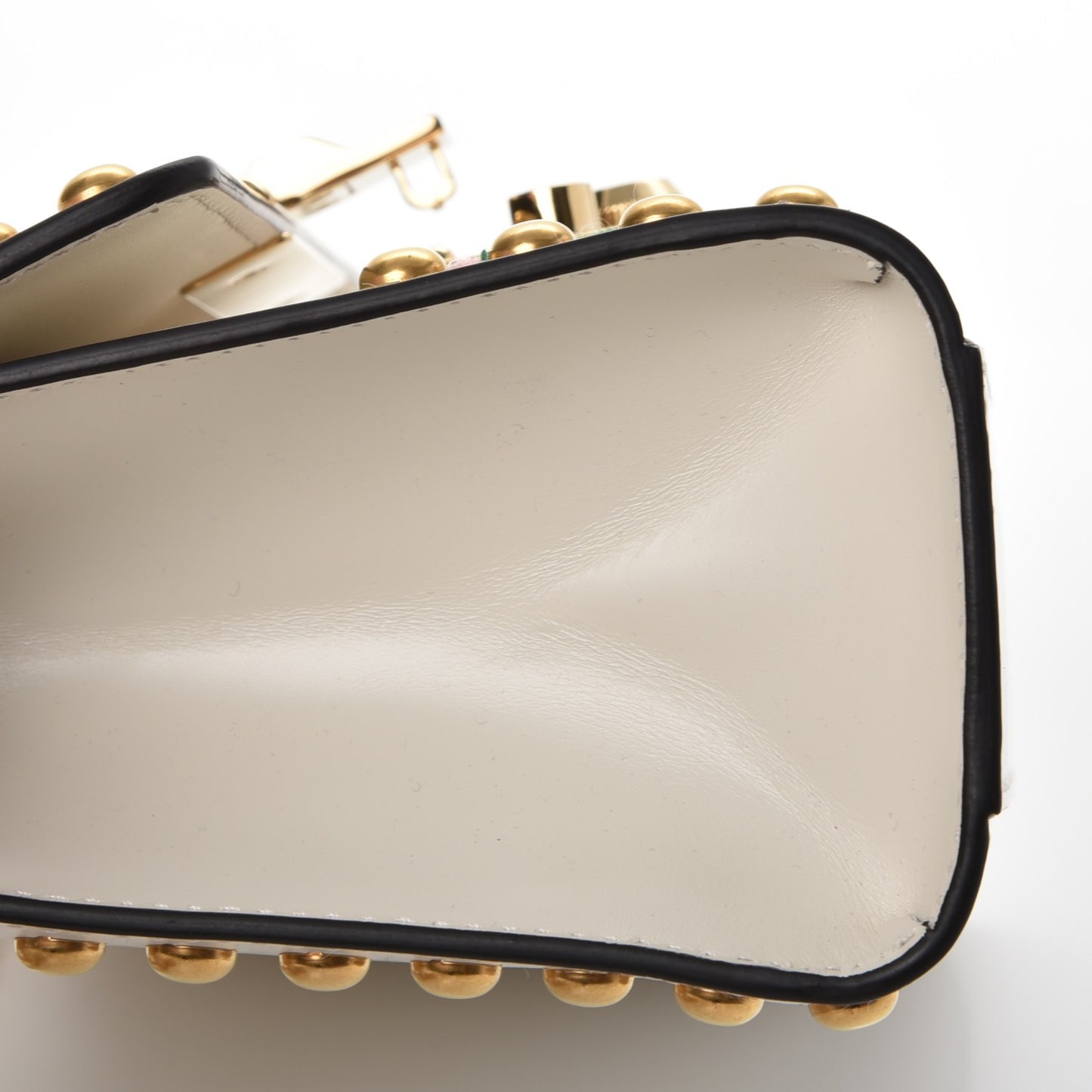 Calfskin Floral Embroidered Small Padlock Shoulder Bag White