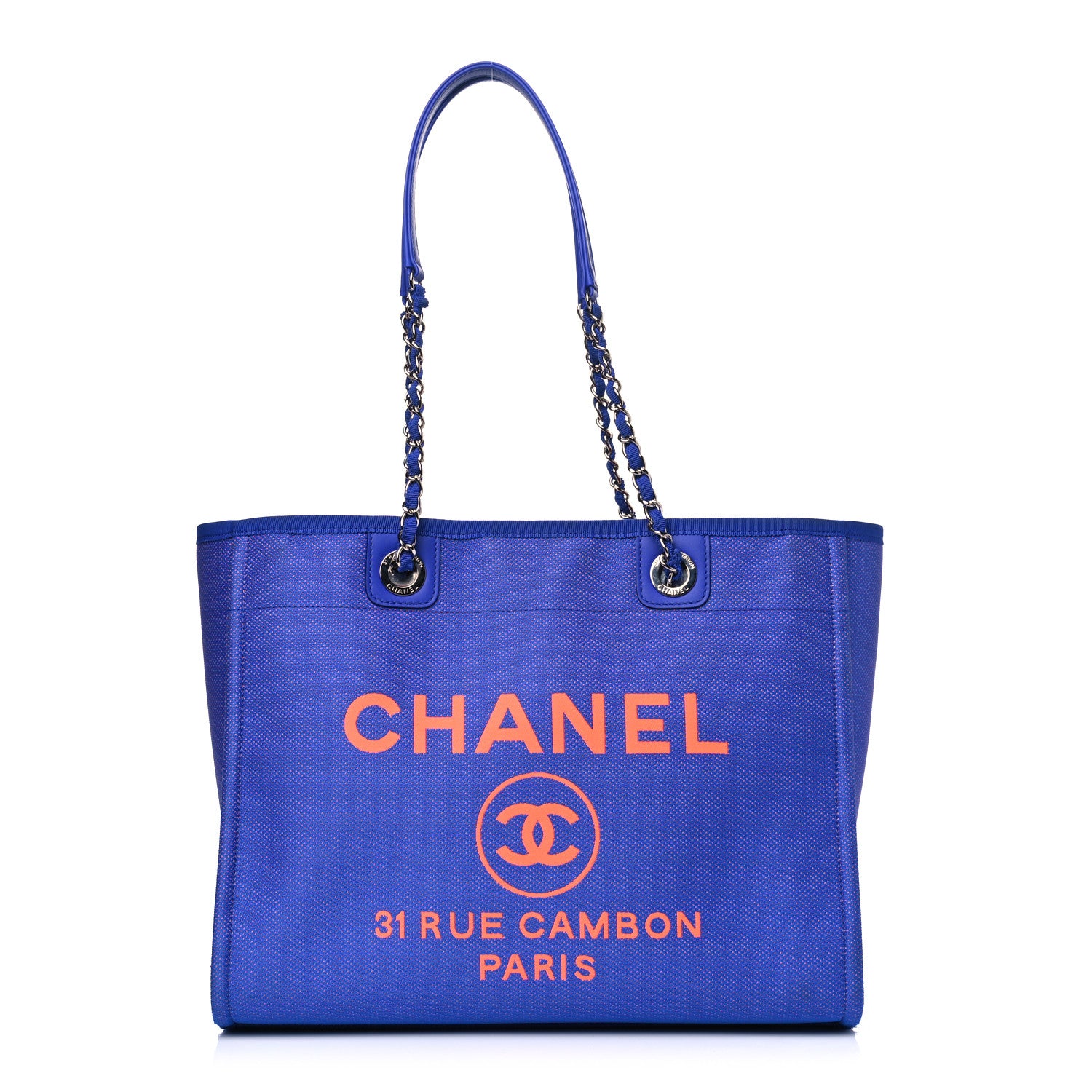 Chanel Mixed Fibers Small Deauville Tote Blue Orange 1 of 8