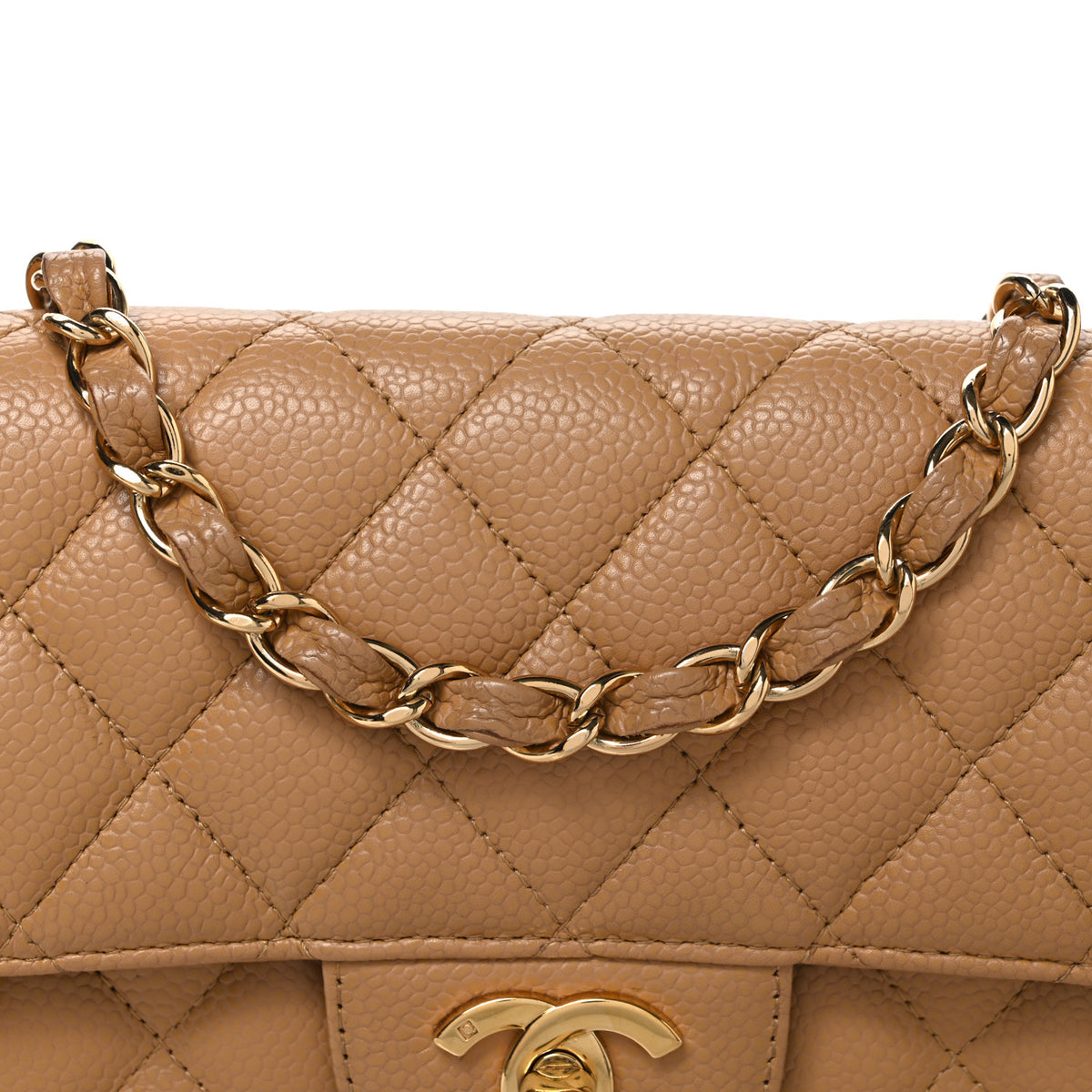 Caviar Quilted East West Flap Beige