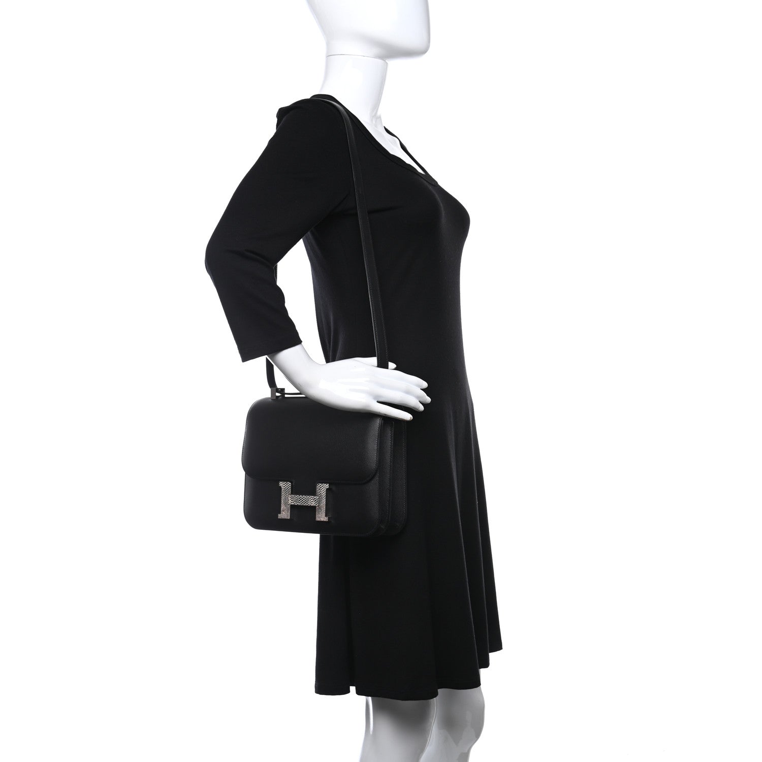 Hermes Madame Calfskin Lizard Constance 24 Black Ombre 2 of 15