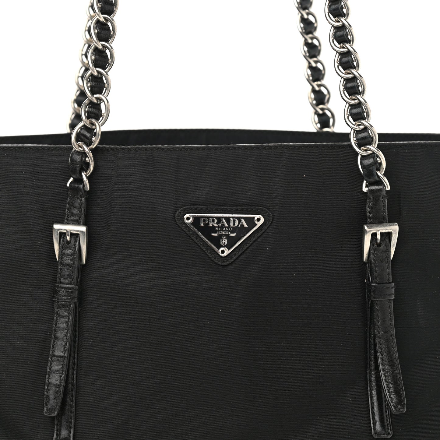 Nylon Tessuto Acciaio Chain Shoulder Bag Black