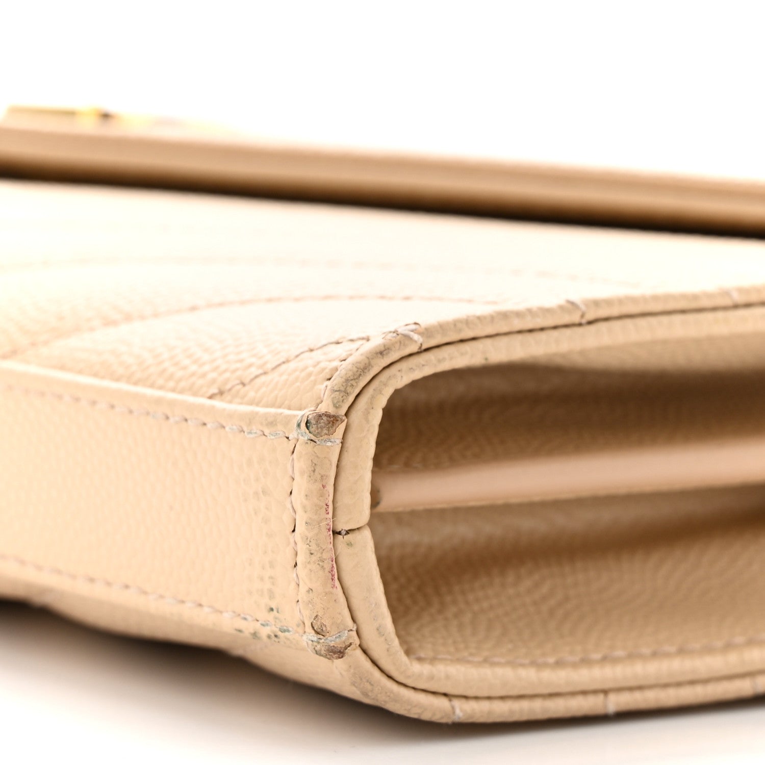 Saint Laurent Grain De Poudre Matelasse Chevron Monogram Chain Wallet Dark Beige 10 of 12