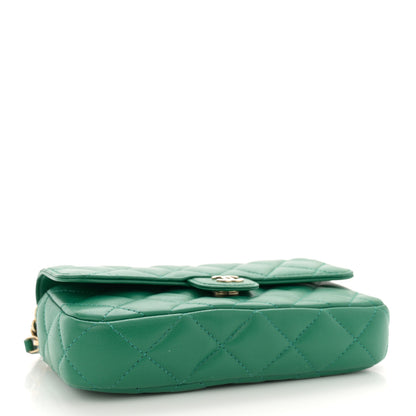 Chanel Lambskin Quilted Flap Phone Holder With Chain Green 4 of 13