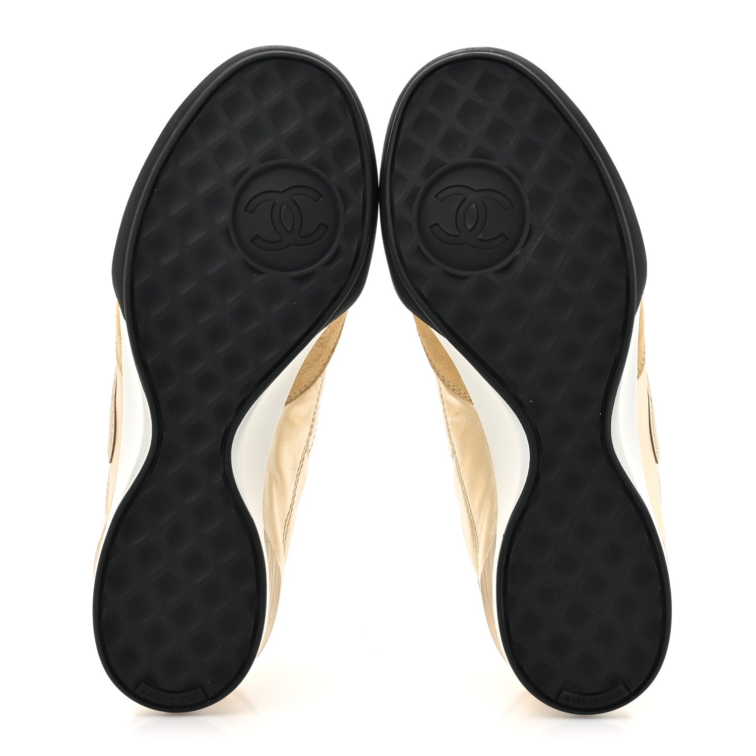 Chanel Laminated Calfskin Suede Quilted Womens CC Sneakers 37 Gold 6 of 10