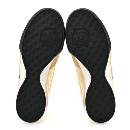 Chanel Laminated Calfskin Suede Quilted Womens CC Sneakers 37 Gold 6 of 10