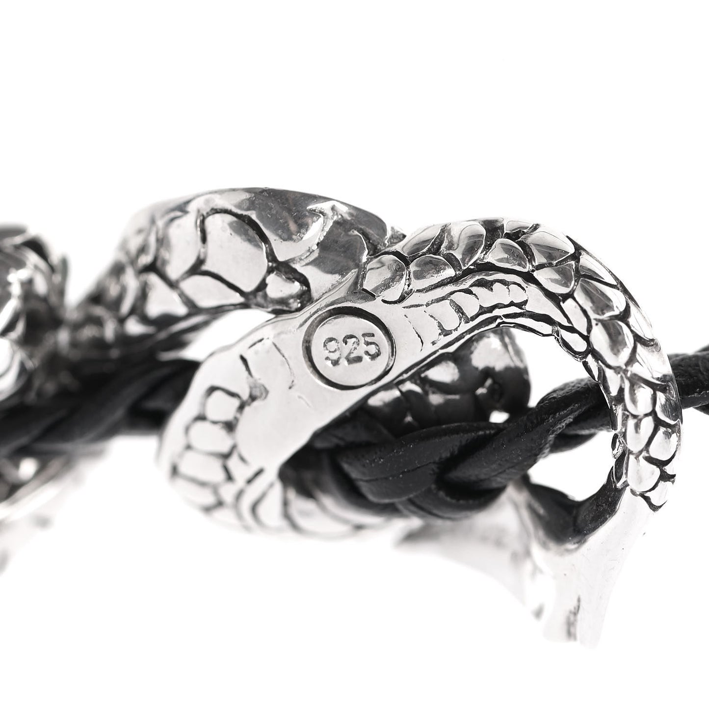 Sterling Silver Leather Naga Dragon Triple Wrap Bracelet Black