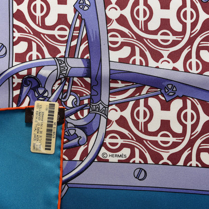 Hermes Silk Mors Et Gourmettes Shawl 140 Cobalt Lie De Vin Lavande 3 of 4