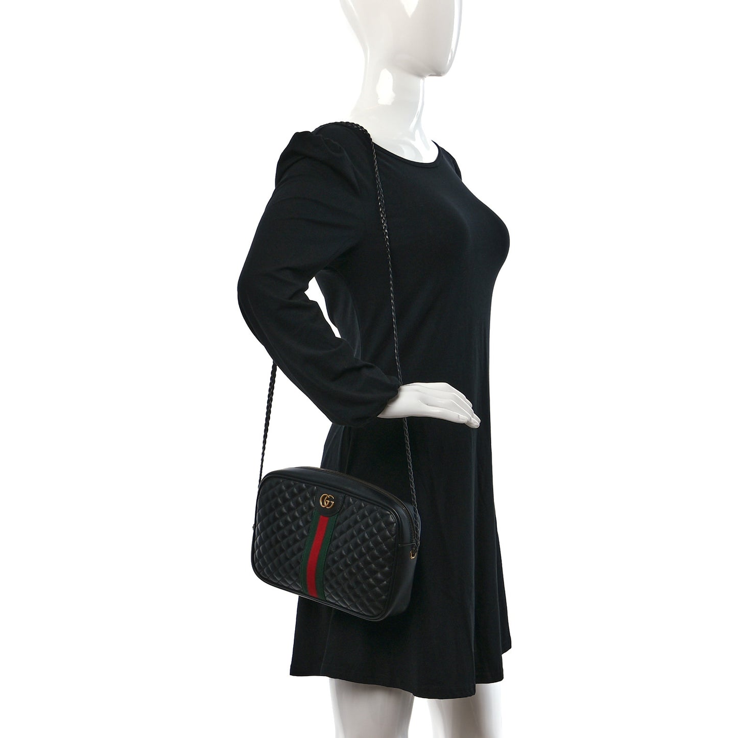 Calfskin Web Trapuntata Small GG Shoulder Bag Black