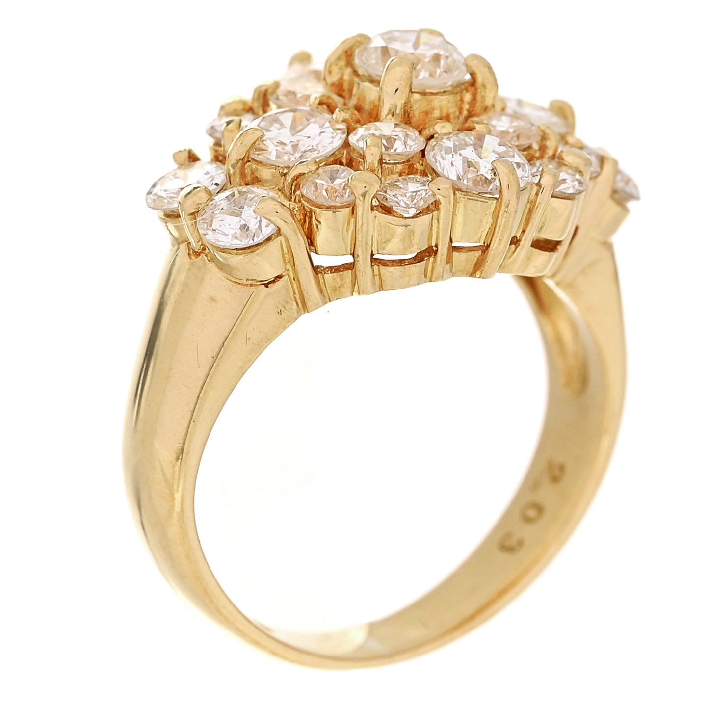 18K Yellow Gold Diamond 2.03ctw Cluster Cocktail Ring  47 4