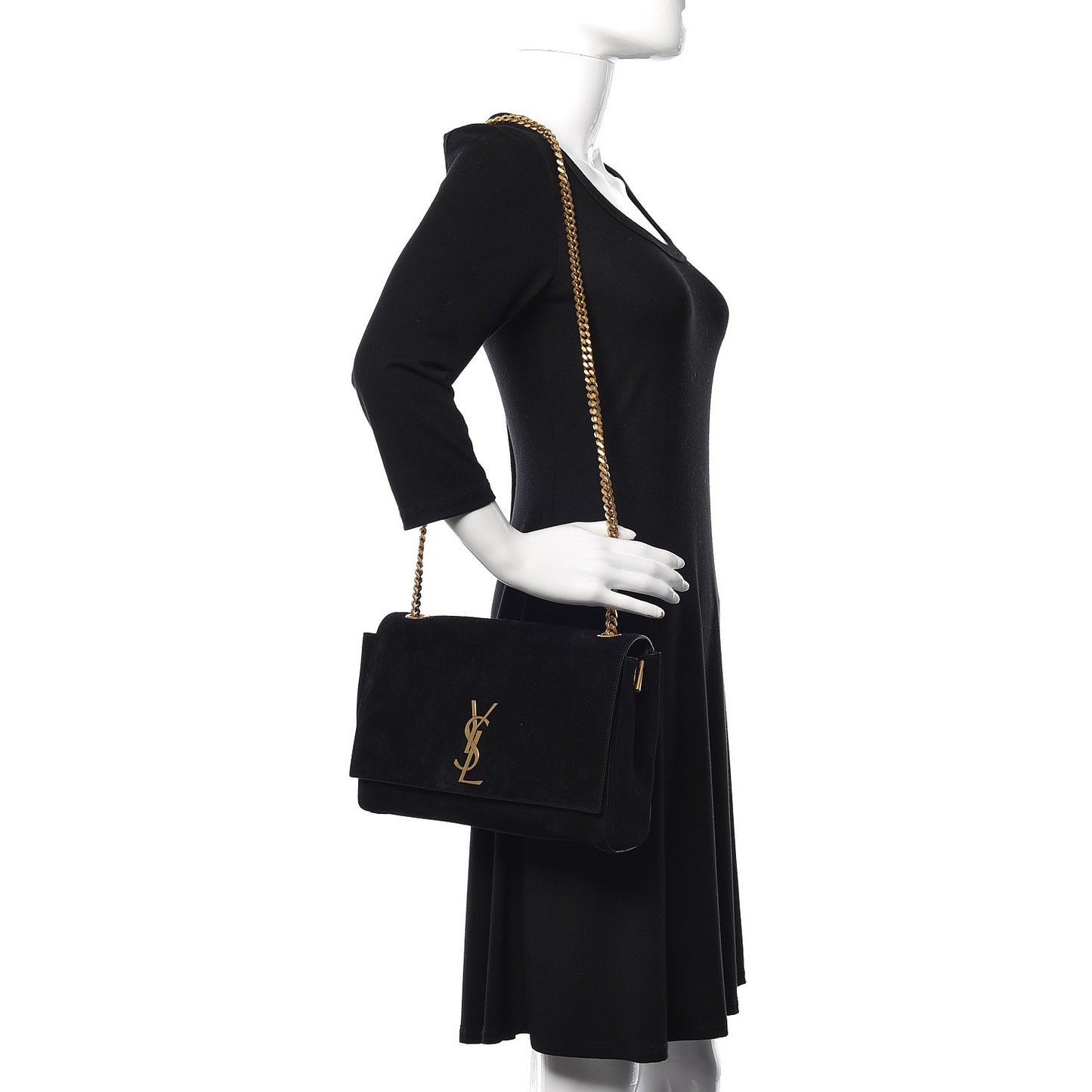 Smooth Calfskin Suede Medium Reversible Monogram Kate Satchel Black