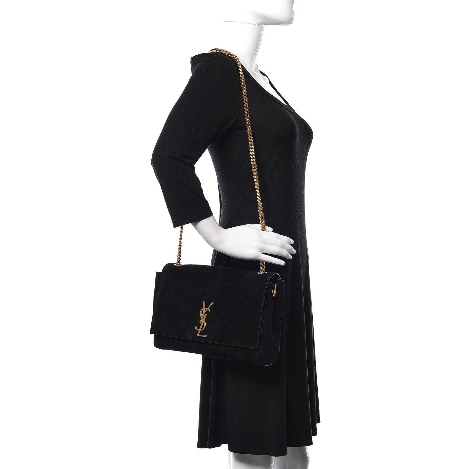 Saint Laurent Smooth Calfskin Suede Medium Reversible Monogram Kate Satchel Black 2 of 11