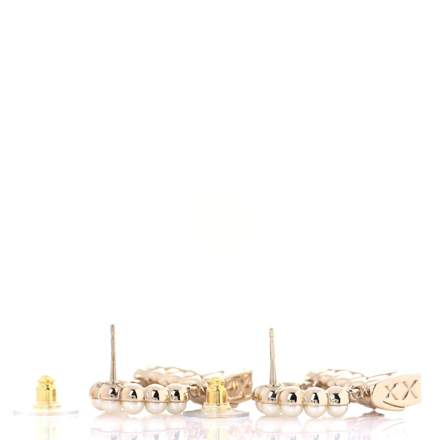 Pearl Quilted CC Flap Bag Earrings Gold