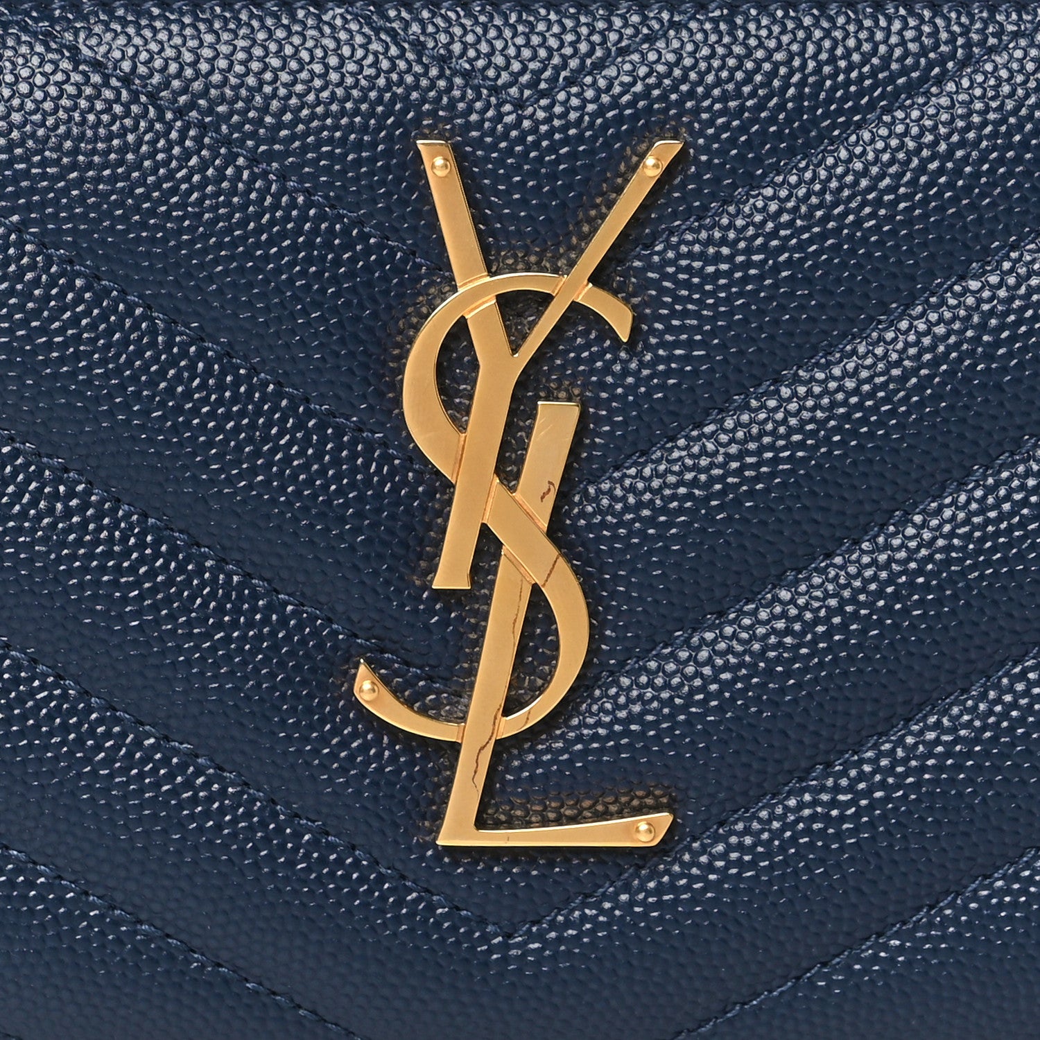 Saint Laurent Grain De Poudre Matelasse Chevron Monogram Zip Around Wallet Deep Marine 7 of 7