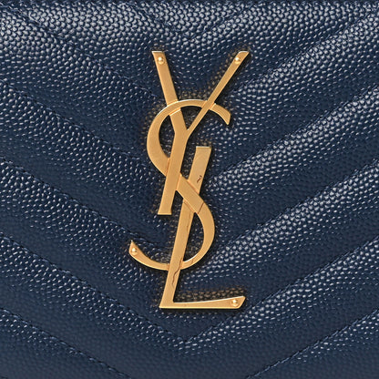 Saint Laurent Grain De Poudre Matelasse Chevron Monogram Zip Around Wallet Deep Marine 7 of 7