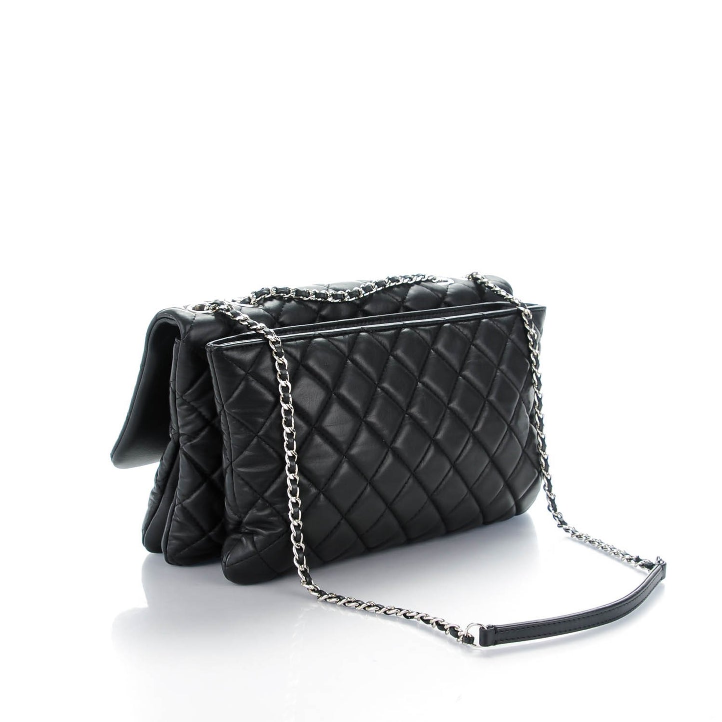 Lambskin Quilted Jumbo 3 Flap Black