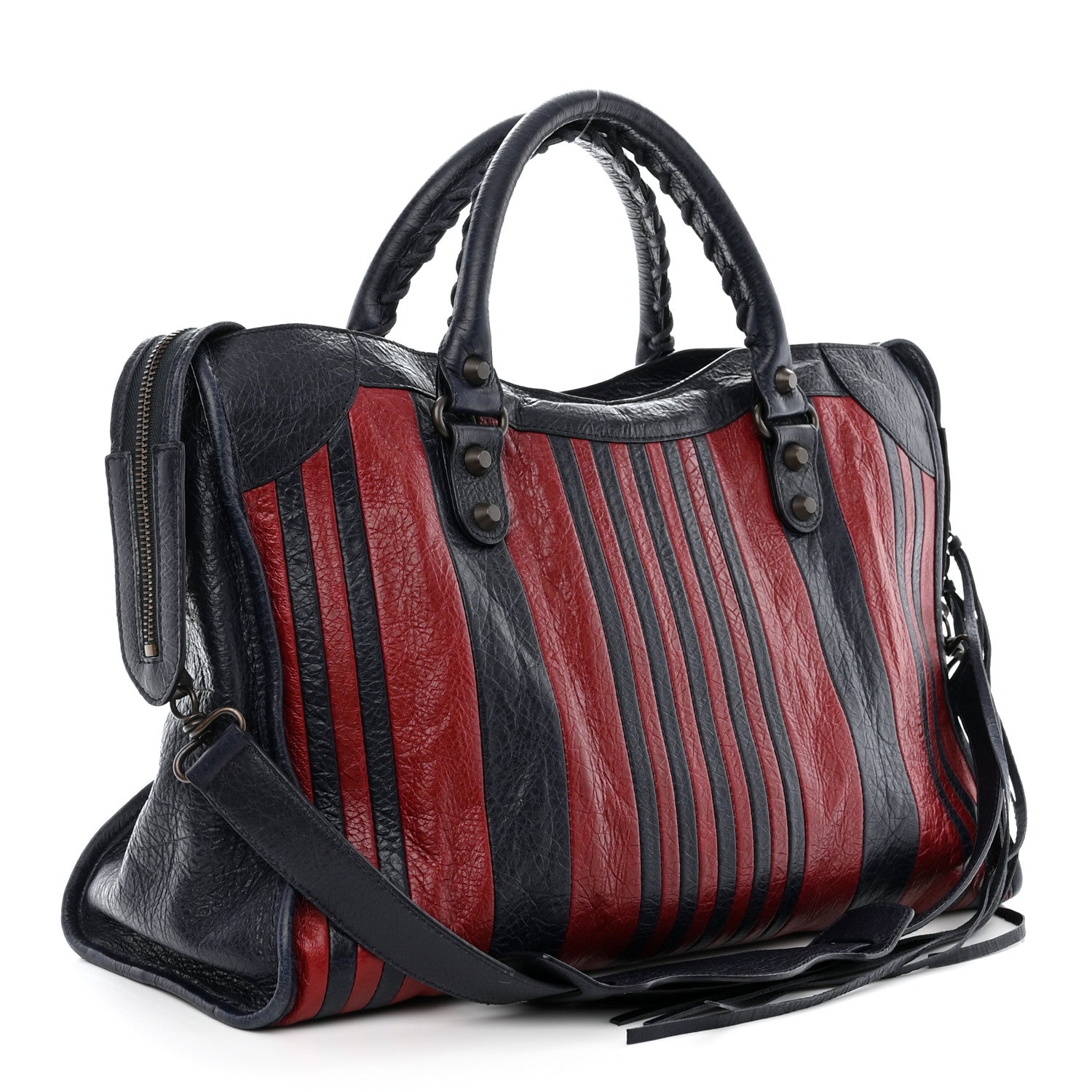 Balenciaga Cuir Arena Striped Classic Hardware City Bleu Nuit Rouge 3 of 12