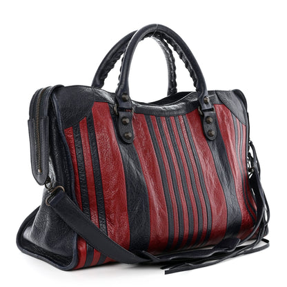 Balenciaga Cuir Arena Striped Classic Hardware City Bleu Nuit Rouge 3 of 12