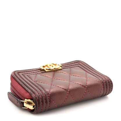 Chanel Lambskin Quilted Boy Zip Around Coin Purse Wallet Burgundy 4 of 12