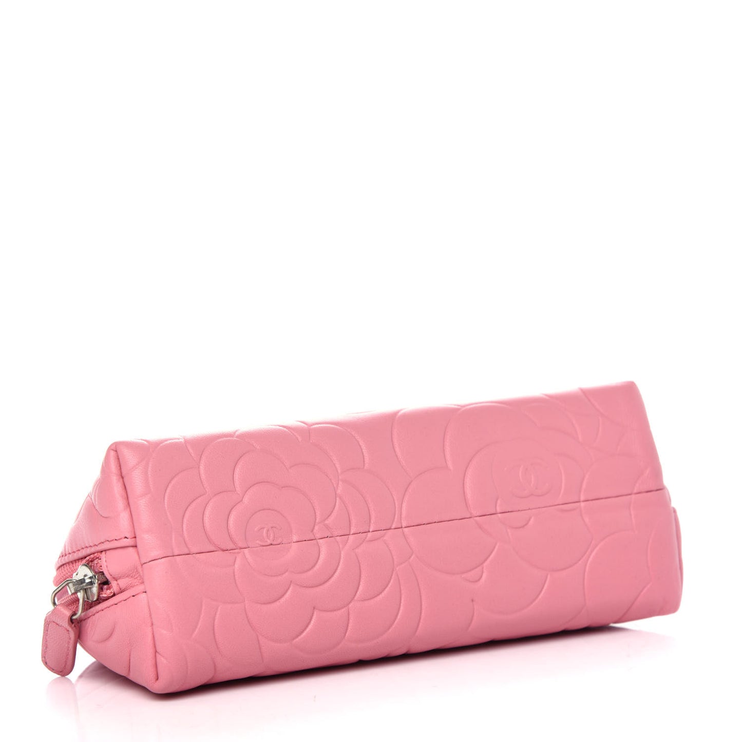 Lambskin Camellia Embossed Cosmetic Case Pink