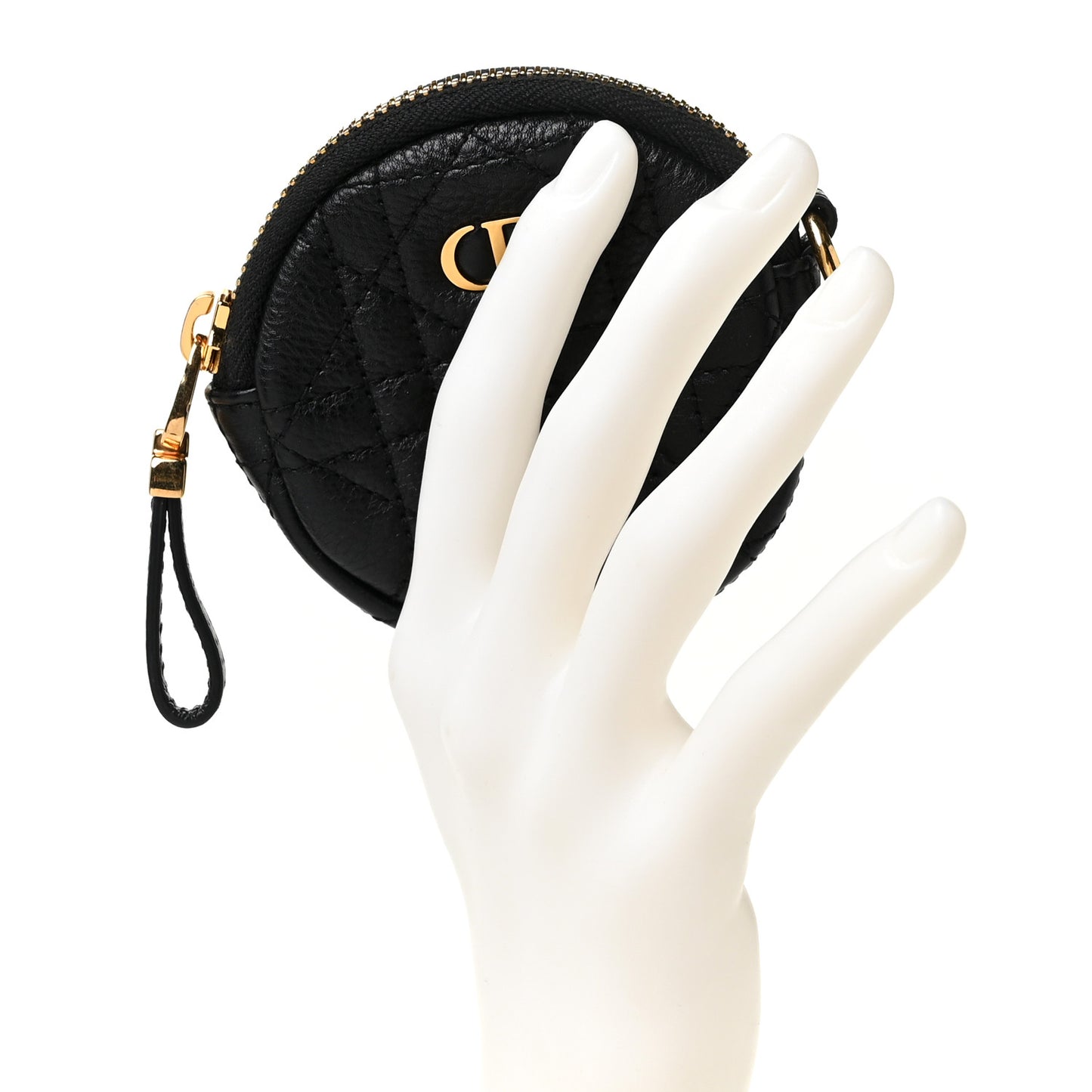 Supple Calfskin Cannage Round Detachable Caro Coin Purse Black