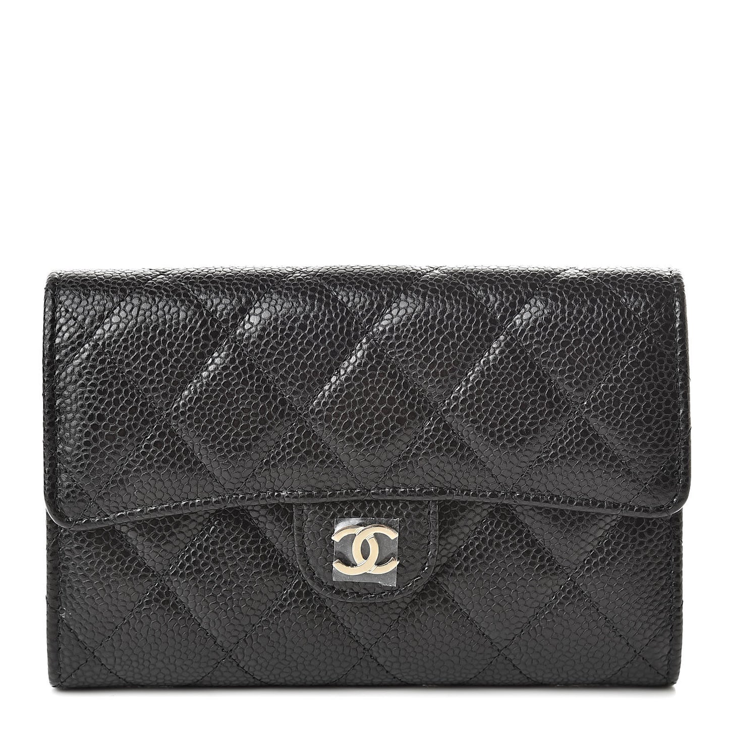 Caviar Quilted Medium Flap Wallet Black