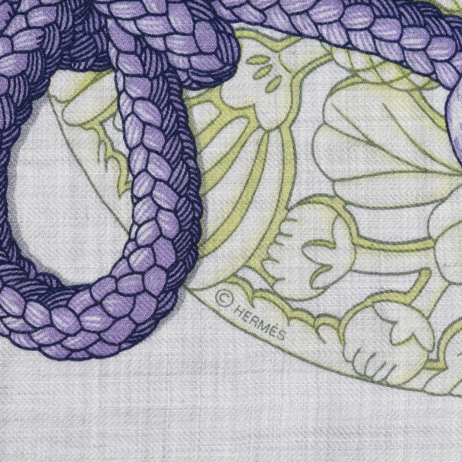 Hermes Cashmere Silk Parures De Samourais Shawl 140 Gris Chine Mauve Parme 6 of 6