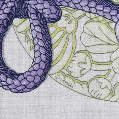 Hermes Cashmere Silk Parures De Samourais Shawl 140 Gris Chine Mauve Parme 6 of 6