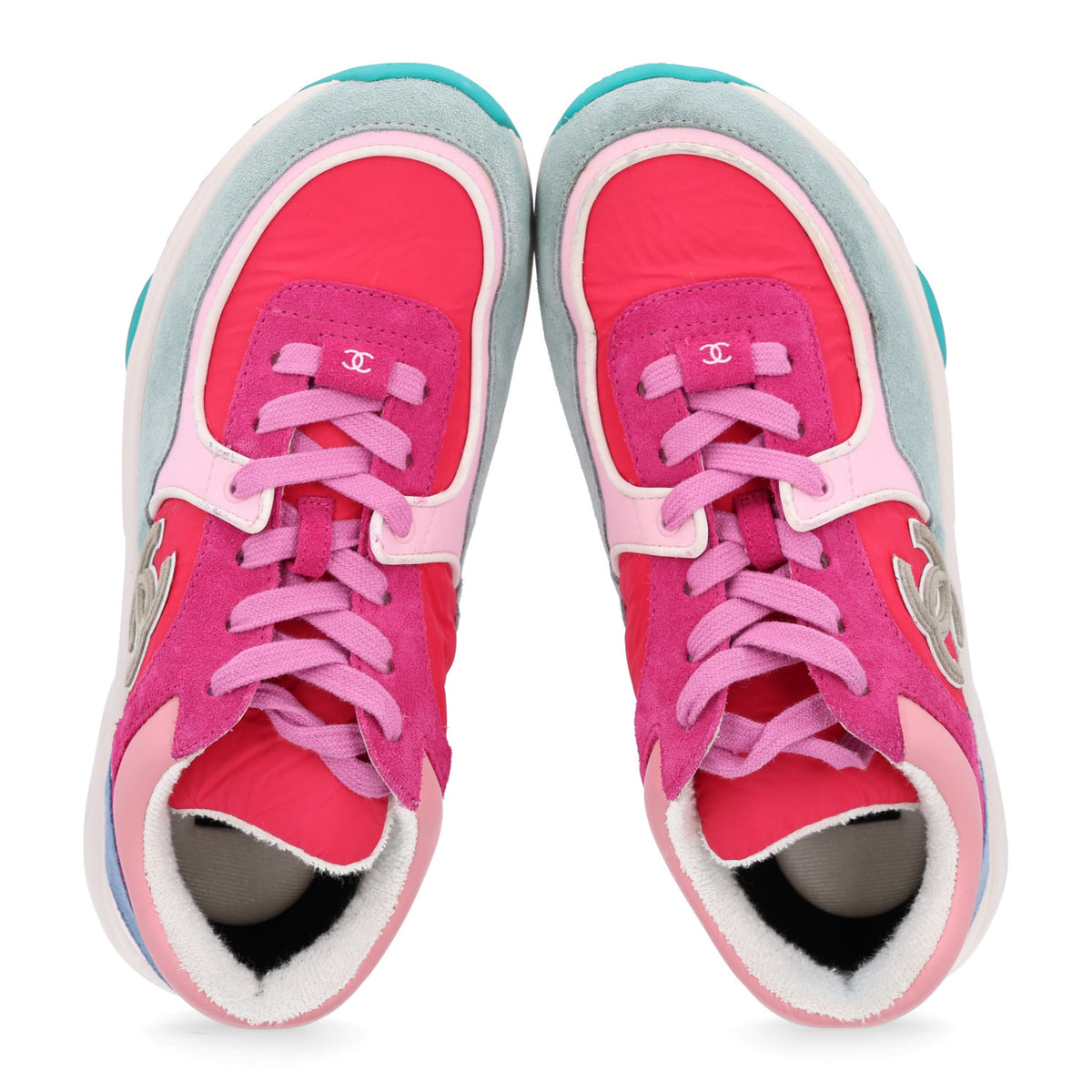 Chanel Nylon Calfskin Suede Womens CC Sneakers 37 Fuchsia Pink 2 of 11