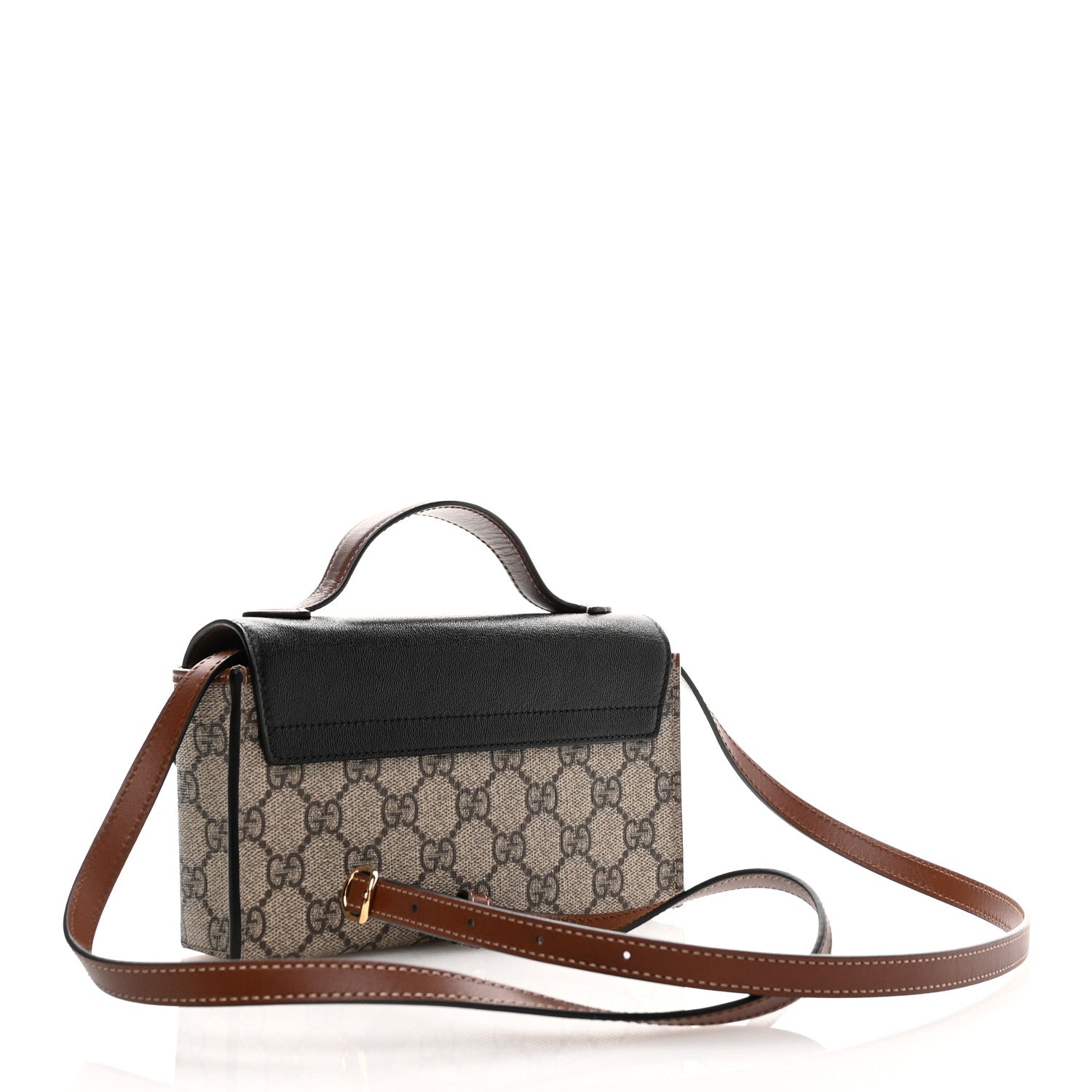Gucci GG Supreme Monogram Calfskin Mini Padlock Top Handle Shoulder Bag Beige Black Cuir 3 of 10