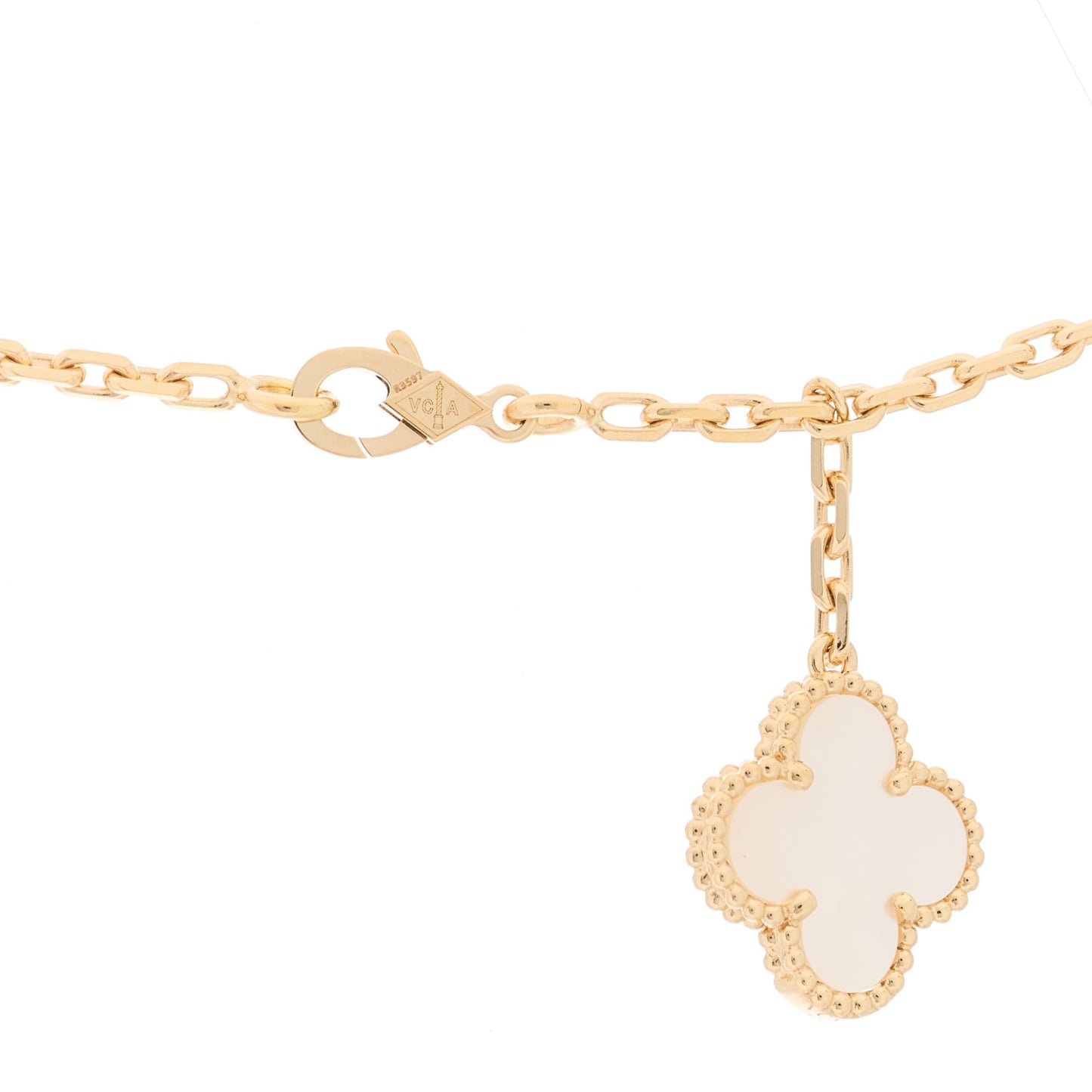 18K Yellow Gold Mother of Pearl Onyx 6 Motifs Magic Alhambra Necklace