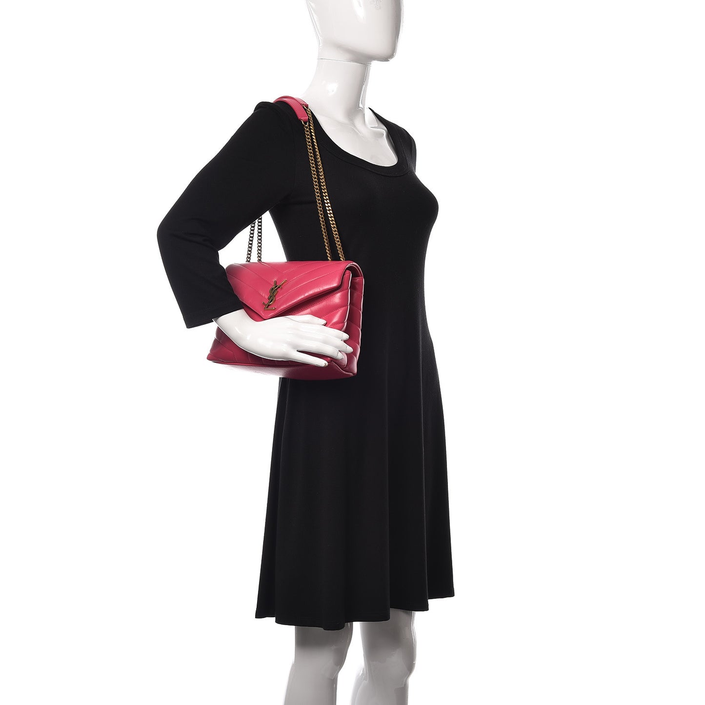 Calfskin Y Quilted Monogram Small Loulou Chain Satchel Fresh Fuchsia