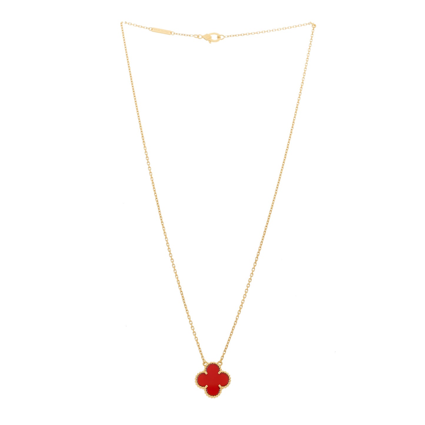 18K Yellow Gold Carnelian Vintage Alhambra Pendant Necklace