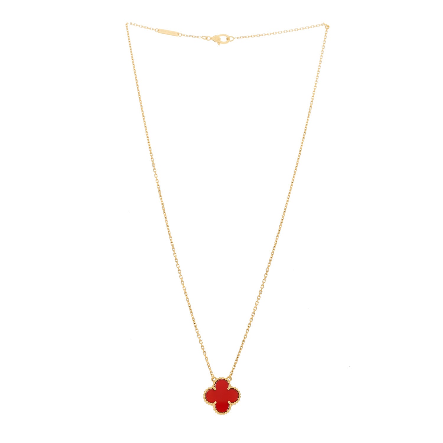 Van Cleef & Arpels 18K Yellow Gold Carnelian Vintage Alhambra Pendant Necklace 3 of 5