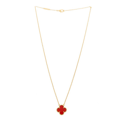 Van Cleef & Arpels 18K Yellow Gold Carnelian Vintage Alhambra Pendant Necklace 3 of 5