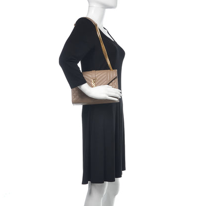Saint Laurent Grain De Poudre Textured Mixed Matelasse Medium Triquilt Monogram Satchel Dark Beige 2 of 9