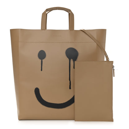 Balenciaga Calfskin Printed Happy Sad Medium Market Shopper Tote Light Brown 1 of 12