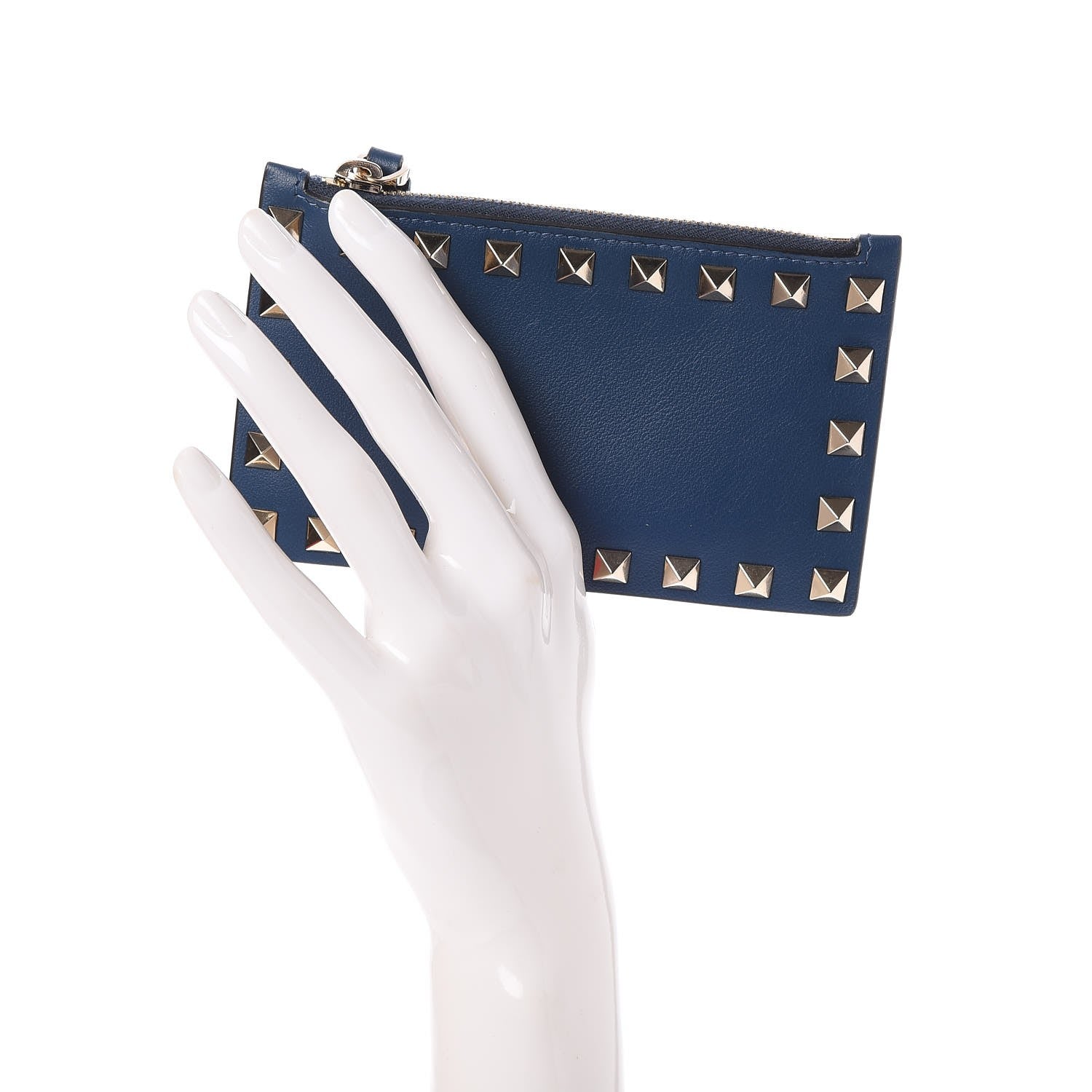 Valentino Garavani Calfskin Rockstud Coin Case Card Holder Peacock 2 of 9