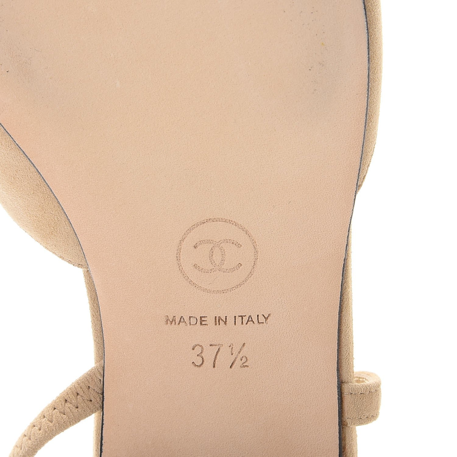 Chanel Kid Suede Satin Cap Toe CC Slingback Pumps 37.5 Beige Black 6 of 10