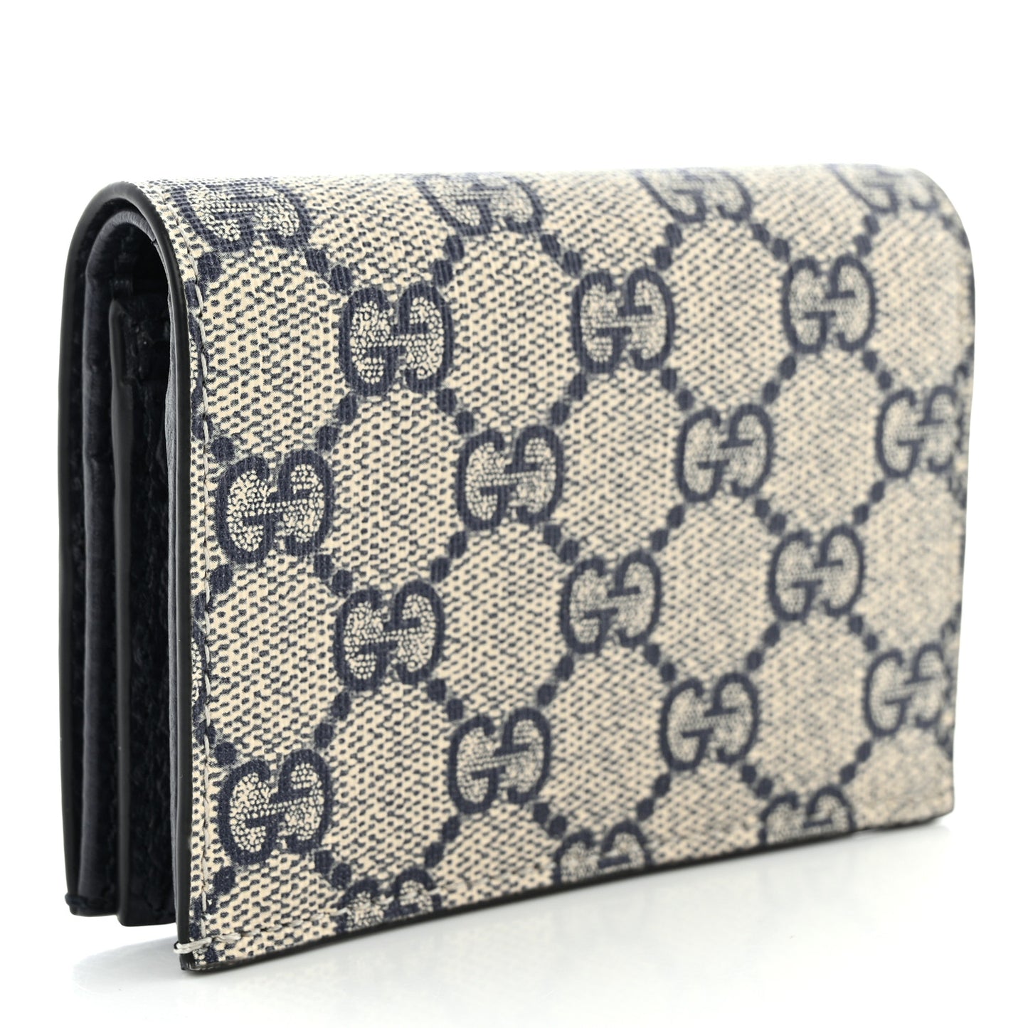 Dollar Calfskin GG Supreme Monogram GG Marmont Card Case Navy Beige Ebony