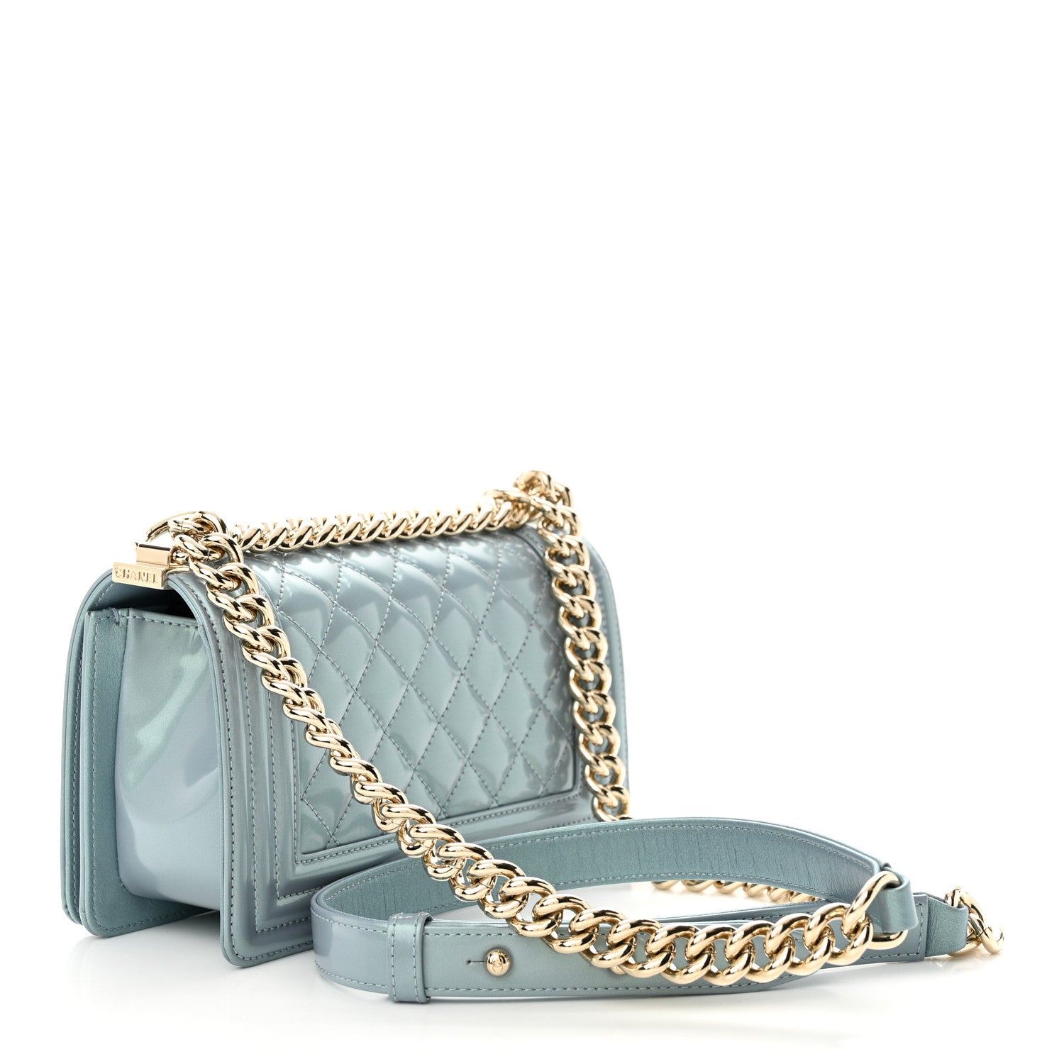 Chanel Iridescent Glazed Calfskin Quilted Small Boy Flap Light Blue 3 of 12