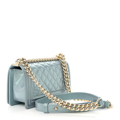 Chanel Iridescent Glazed Calfskin Quilted Small Boy Flap Light Blue 3 of 12