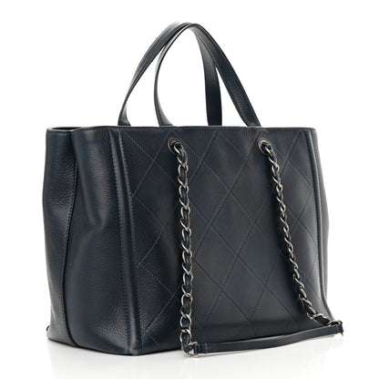 Chanel Deerskin Stitched Medium CC Shopping Tote Navy 3 of 24