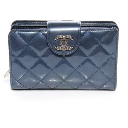 Chanel Patent Quilted Compact Zip Wallet Blue 1 of 9