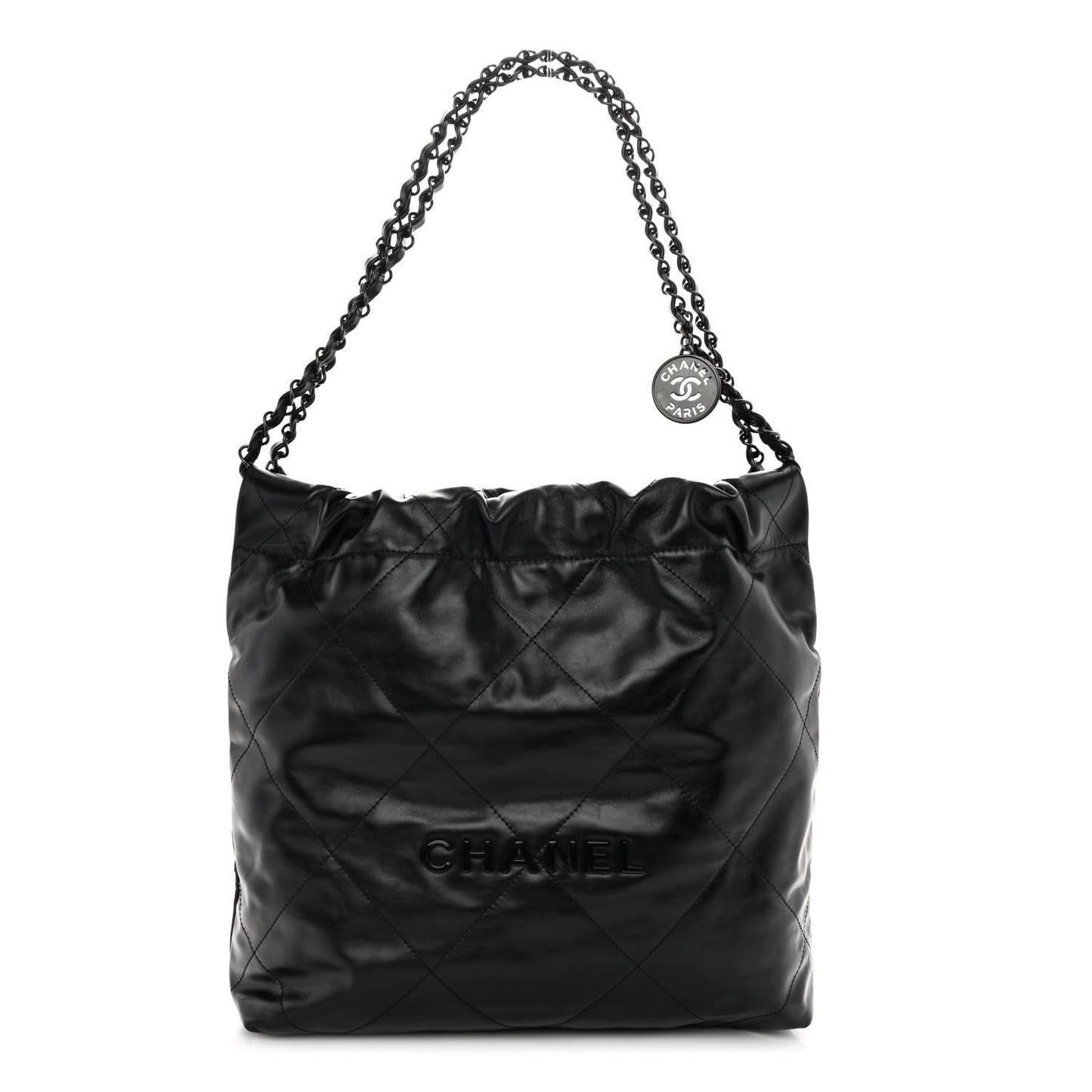 Shiny Calfskin Quilted Small Chanel 22 So Black